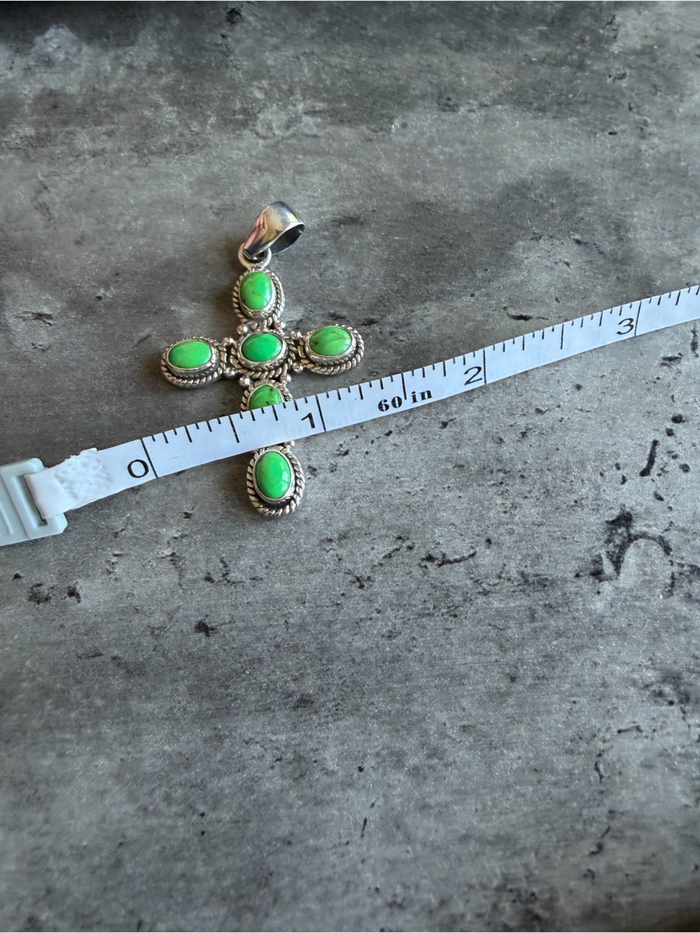 Sterling Silver Cross Pendant with Green Mojave Turquoise Stones - Picture 6 of 7